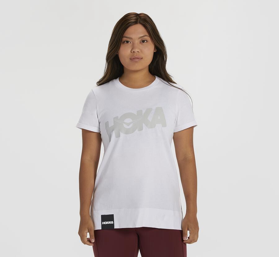 Hoka One One Brand - Women's T-Shirts - White - UK 641VALDEG